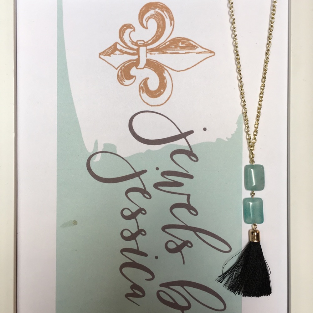 Long Aqua Stone Tassel Necklace - Picture 2 of 2